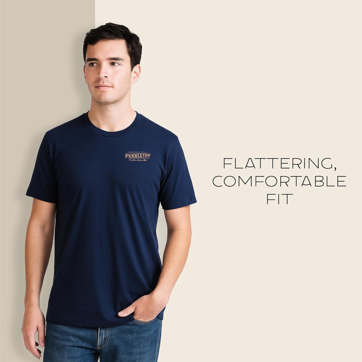image:imagePendleton Mens Graphic TShirt 100 Cotton Short Sleeve Tee Soft WaterBased Print Casual Shirt Crew NeckNavy Gold
