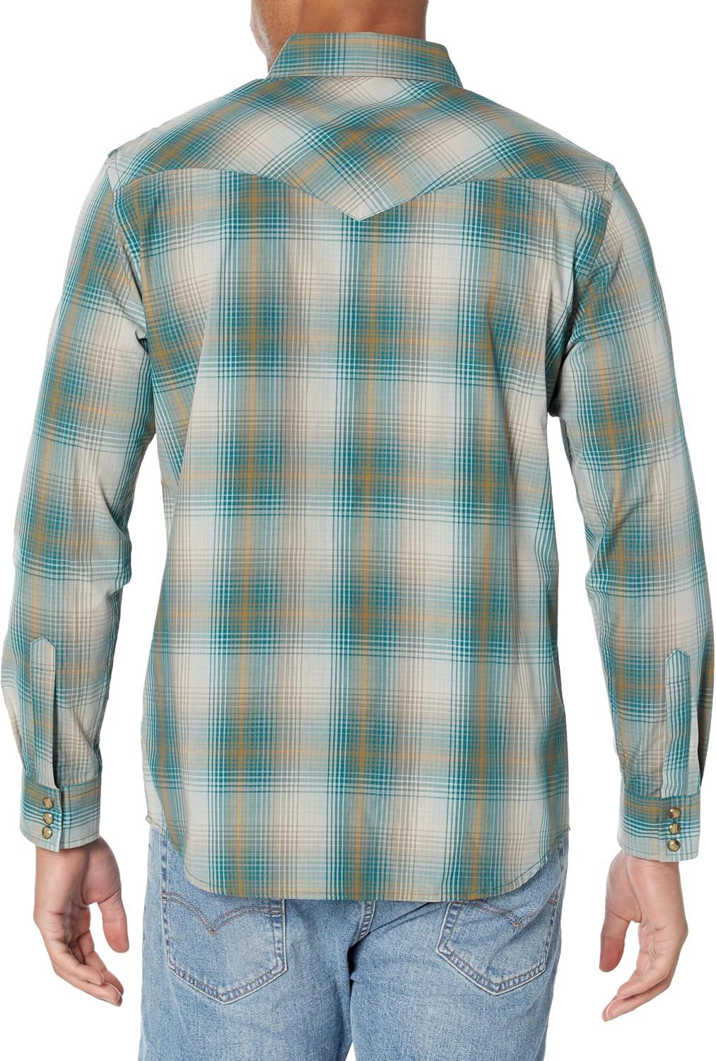 image:imagePendleton Mens Long Sleeve Snap Front Frontier ShirtButton Down ShirtTanAegeanGold Plaid