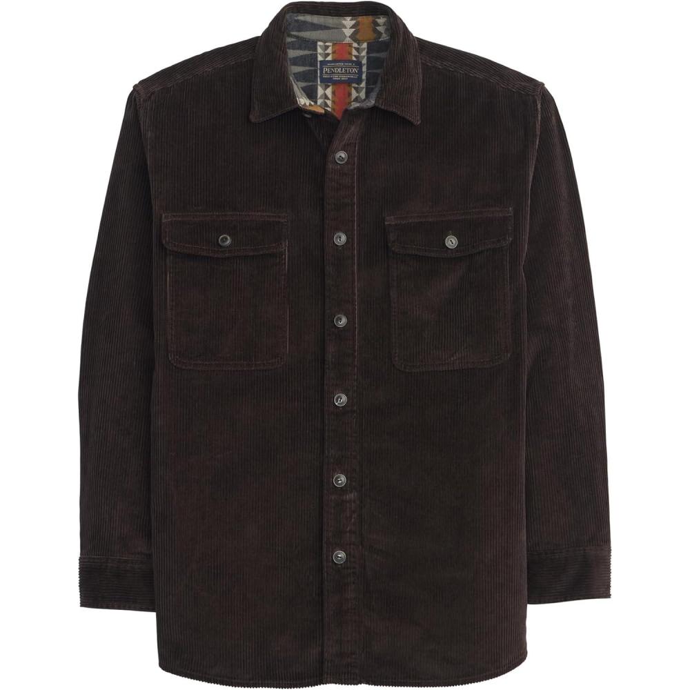 image:imagePendleton Belmont Corduroy Shirt for Men 100 Cotton Long Sleeve with Pockets DoubleSoft Chamois LiningDark Brown