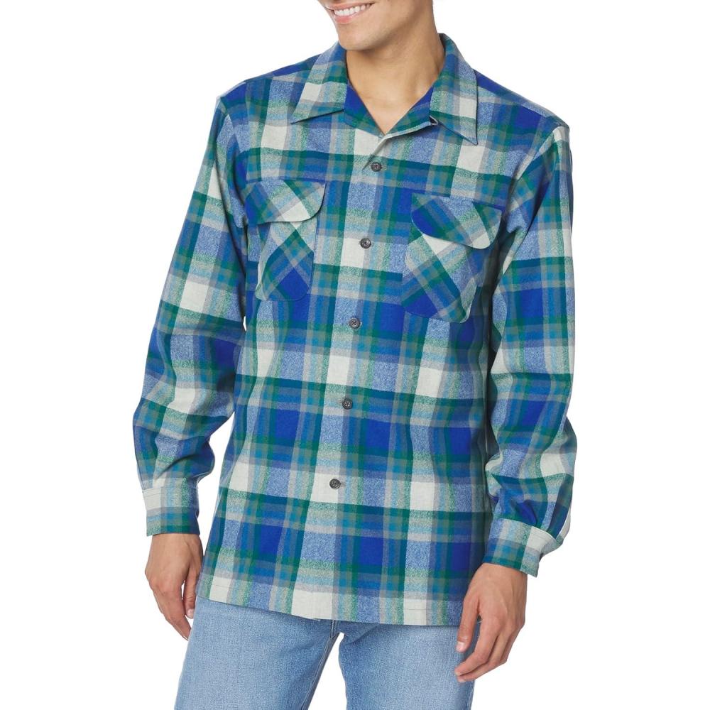 image:imagePendleton Mens Long Sleeve Board ShirtBlueGreen Plaid