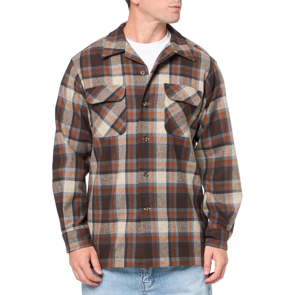image:imagePendleton Mens Long Sleeve Board ShirtBrownTan Mix Plaid