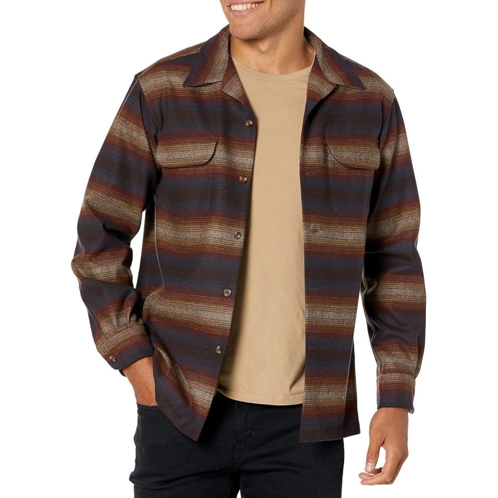 image:imagePendleton Mens Long Sleeve Classicfit Board ShirtBrown Ombre Multi Stripe