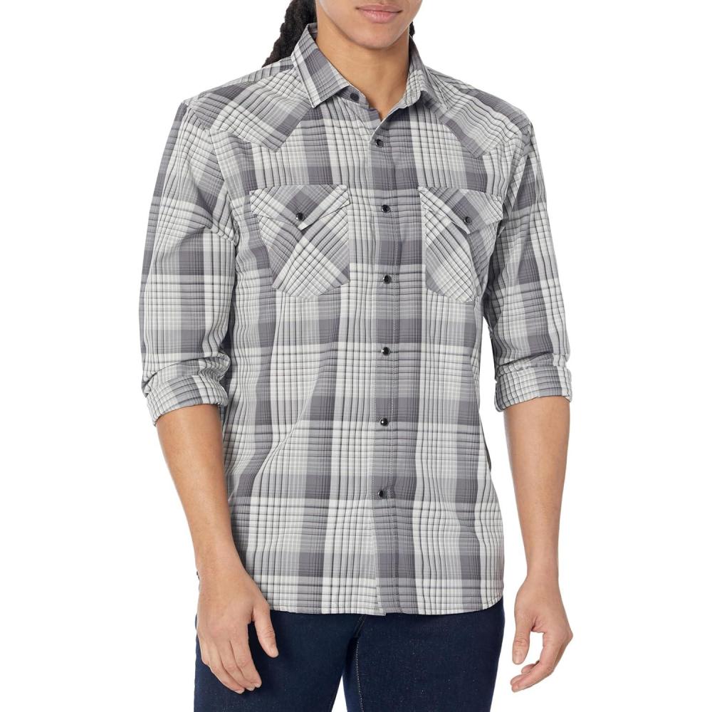 image:imagePendleton Mens Long Sleeve Snap Front Frontier ShirtButton Down ShirtGreyCharcoalWhite Plaid