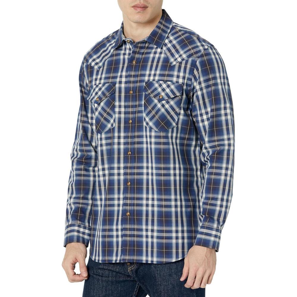 image:imagePendleton Mens Long Sleeve Snap Front Frontier ShirtButton Down ShirtNavyBlueWhite Plaid