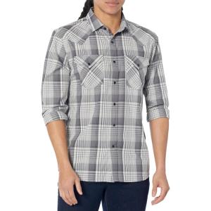 Pendleton Mens Long Sleeve Snap Front Frontier ShirtButton Down Shirt(Grey/Charcoal/White Plaid)