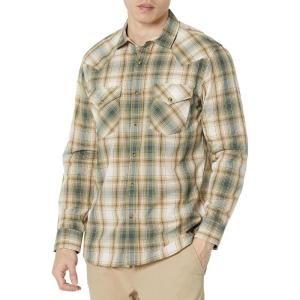 Pendleton Mens Long Sleeve Snap Front Frontier ShirtButton Down Shirt(Tan/Green Plaid)