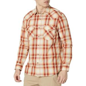 Pendleton Mens Long Sleeve Snap Front Frontier ShirtButton Down Shirt(Tan/Rust Plaid)