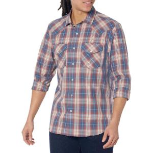 Pendleton Mens Long Sleeve Snap Front Frontier Shirt(Indigo/Fire Red Plaid)
