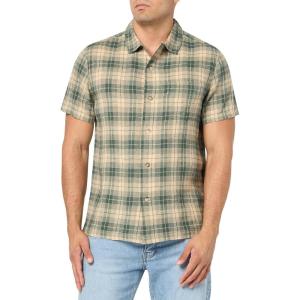 Pendleton Mens Short Sleeve Linen Camp Shirt(Green/Khaki Plaid)