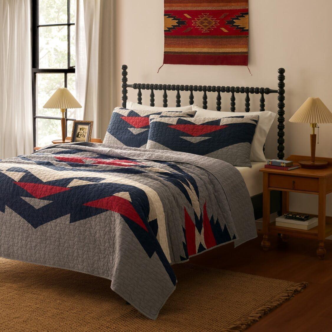 image:imagePendleton King Quilt Set 100 Cotton 3 Piece Quilt Set with Shams Soft Lightweight Bedding for King Size Bed Gray Blue amp Red Patterned Comforter Alternative King Bedding Set Tecopa HillsGrey Blue Red