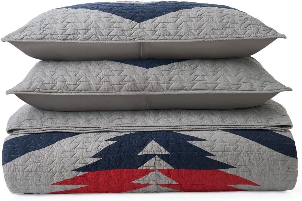 image:imagePendleton King Quilt Set 100 Cotton 3 Piece Quilt Set with Shams Soft Lightweight Bedding for King Size Bed Gray Blue amp Red Patterned Comforter Alternative King Bedding Set Tecopa HillsGrey Blue Red