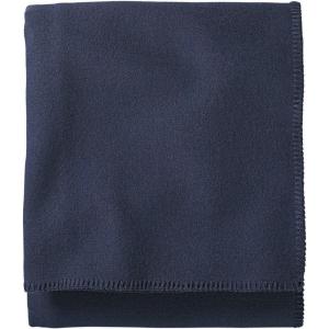 Pendleton, Eco-Wise Washable Wool Blanket, Camel Heather, Twin(Midnight Navy)