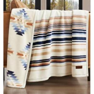 Pendleton Reversible Plush Throw – 50″ x 70″ (1, Savanna Stripe)