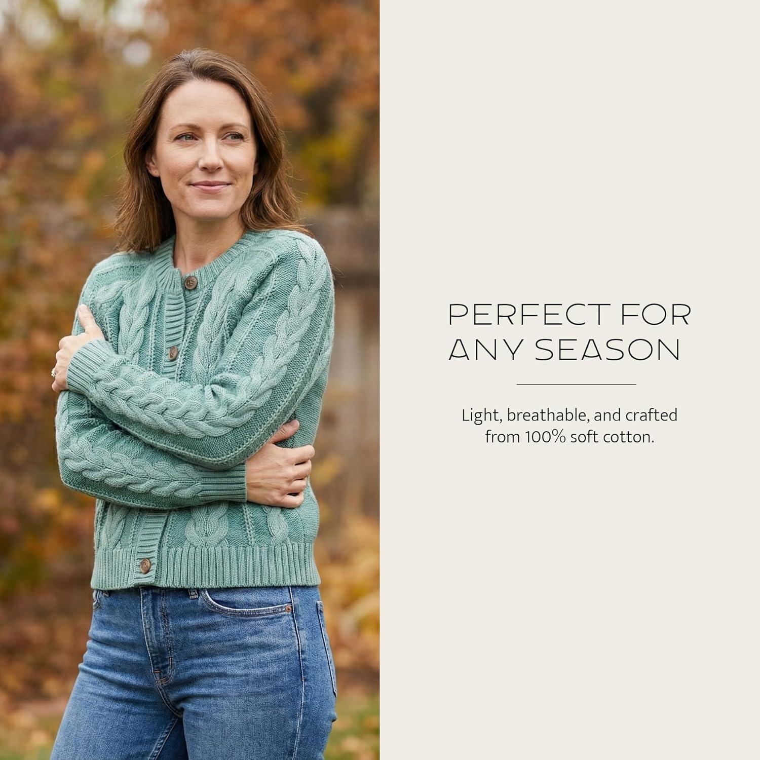 image:imagePendleton Womens Cotton Cable Cardigan Sweater 100 Cotton Sweaters for WomenTeal Blue