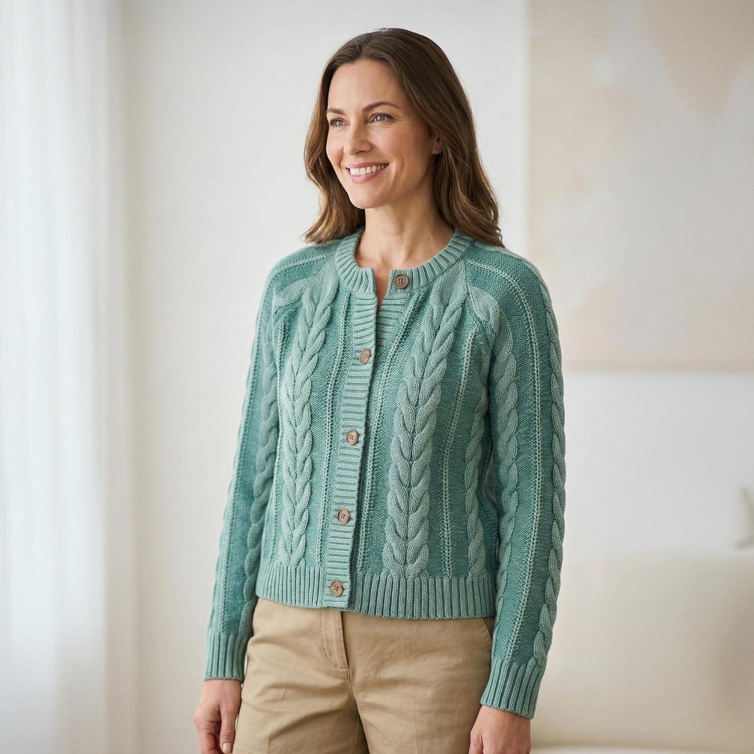 image:imagePendleton Womens Cotton Cable Cardigan Sweater 100 Cotton Sweaters for WomenTeal Blue