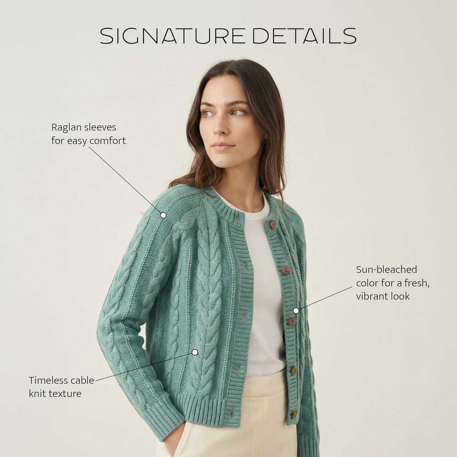 image:imagePendleton Womens Cotton Cable Cardigan Sweater 100 Cotton Sweaters for WomenTeal Blue