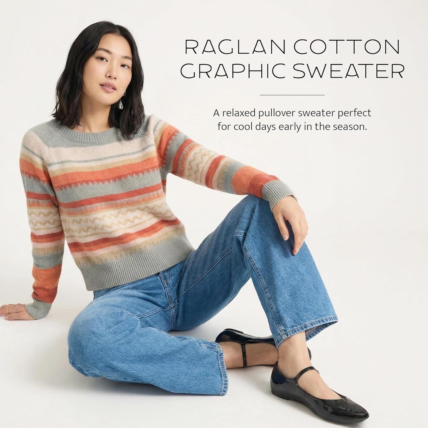 image:imagePendleton Womens Raglan Cotton Graphic Sweater 100 Peruvian Cotton Classic Crewneck Soft Knit Pullover RustBlue Multi XLarge