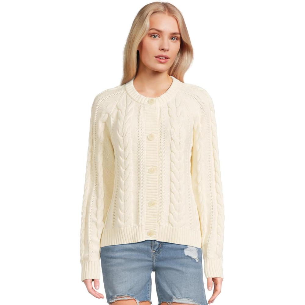 image:imagePendleton Womens Cotton Cable Cardigan Sweater 100 Cotton Sweaters for WomenEcru