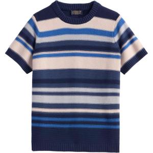 Pendleton Women’s Textured Striped Sweater – 100% Cotton Crewneck Top, Comfortable Short Sleeve Sweater with Ribbed Cuffs(Navy/Ivory Stripe)