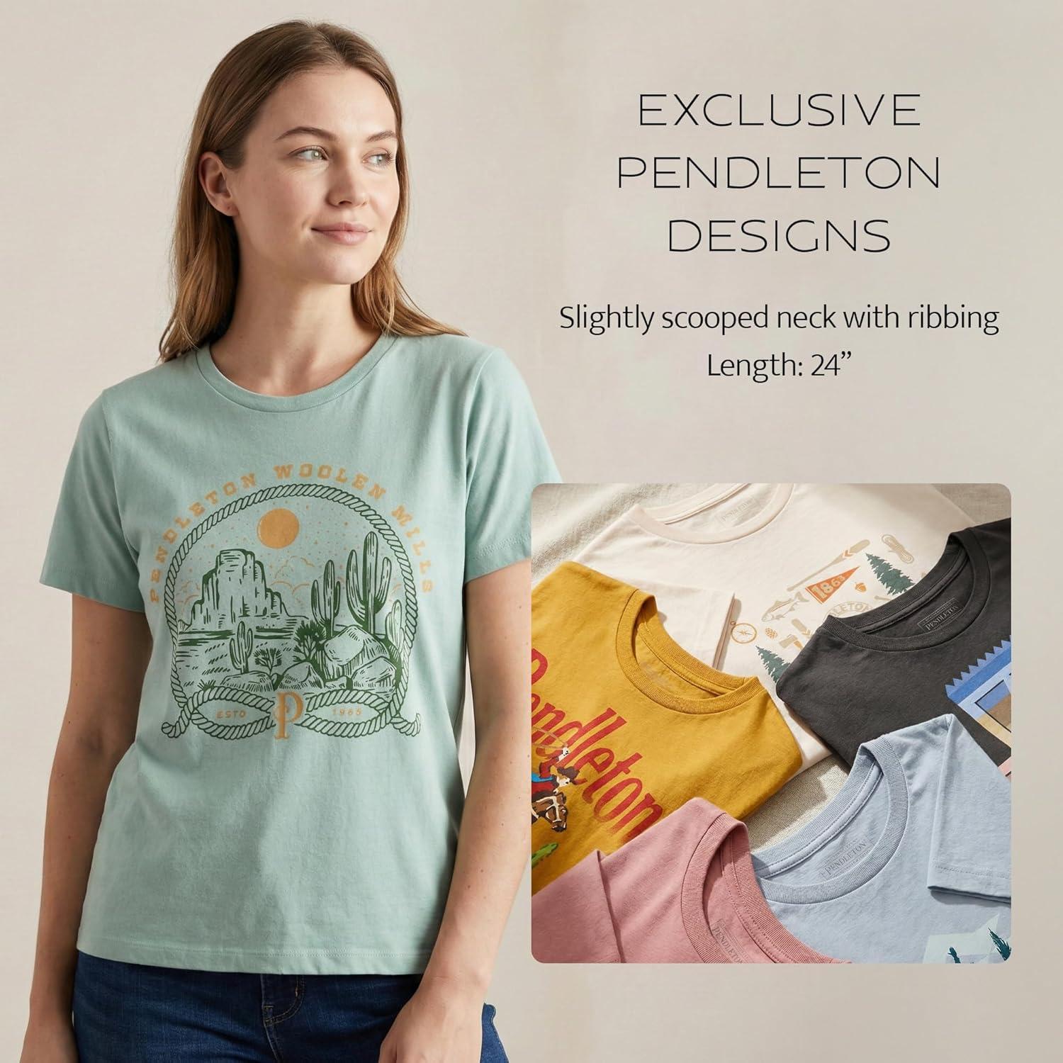 image:imagePendleton Womens Graphic TShirt 100 Cotton Tee Lightweight Comfort with SoftTouch WaterBased Signature PrintsBlue Fog
