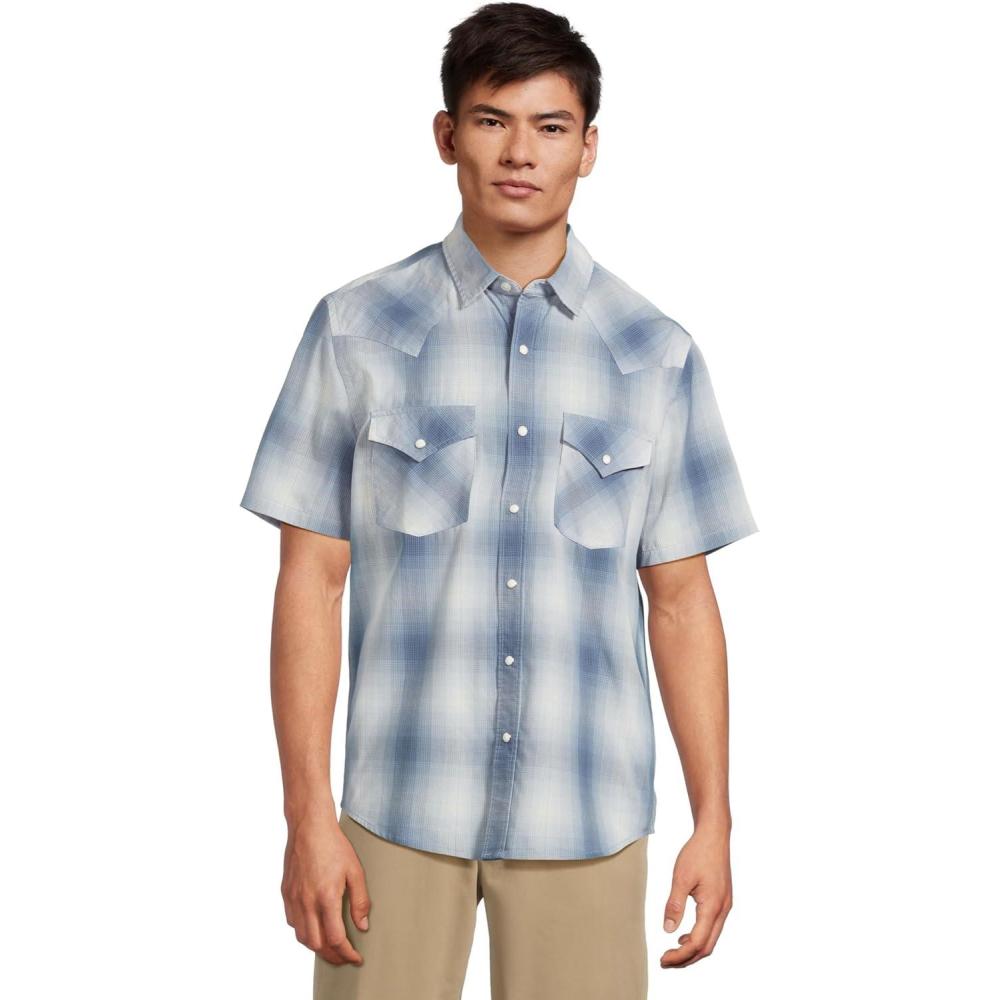 image:imagePendleton Mens Short Sleeve Frontier Shirt Cotton Polyester Short Sleeve Machine WashableBlueWhite Ombre