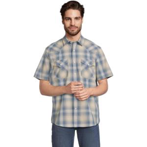 Pendleton Men’s Short Sleeve Frontier Shirt, Cotton Polyester Short Sleeve, Machine Washable(Blue/Green Plaid)