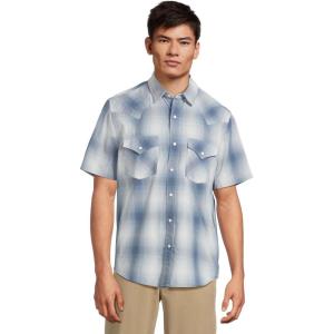 Pendleton Men’s Short Sleeve Frontier Shirt, Cotton Polyester Short Sleeve, Machine Washable(Blue/White Ombre)
