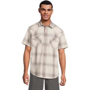 Pendleton Men’s Short Sleeve Frontier Shirt, Cotton Polyester Short Sleeve, Machine Washable(Grey/White Ombre)