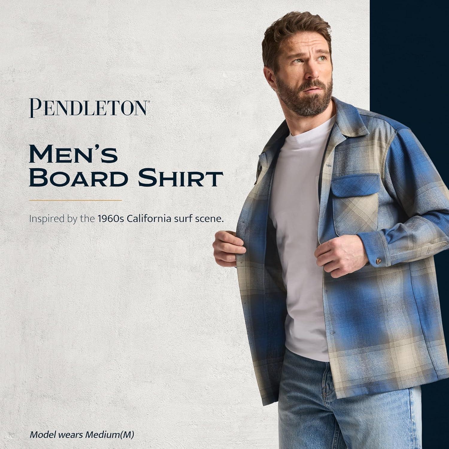 image:imagePendleton Iconic Board Shirts for Men Long Sleeve 100 Wool Surf Classic ButtonUp Mens Shirt WashableBlueTan Ombre T
