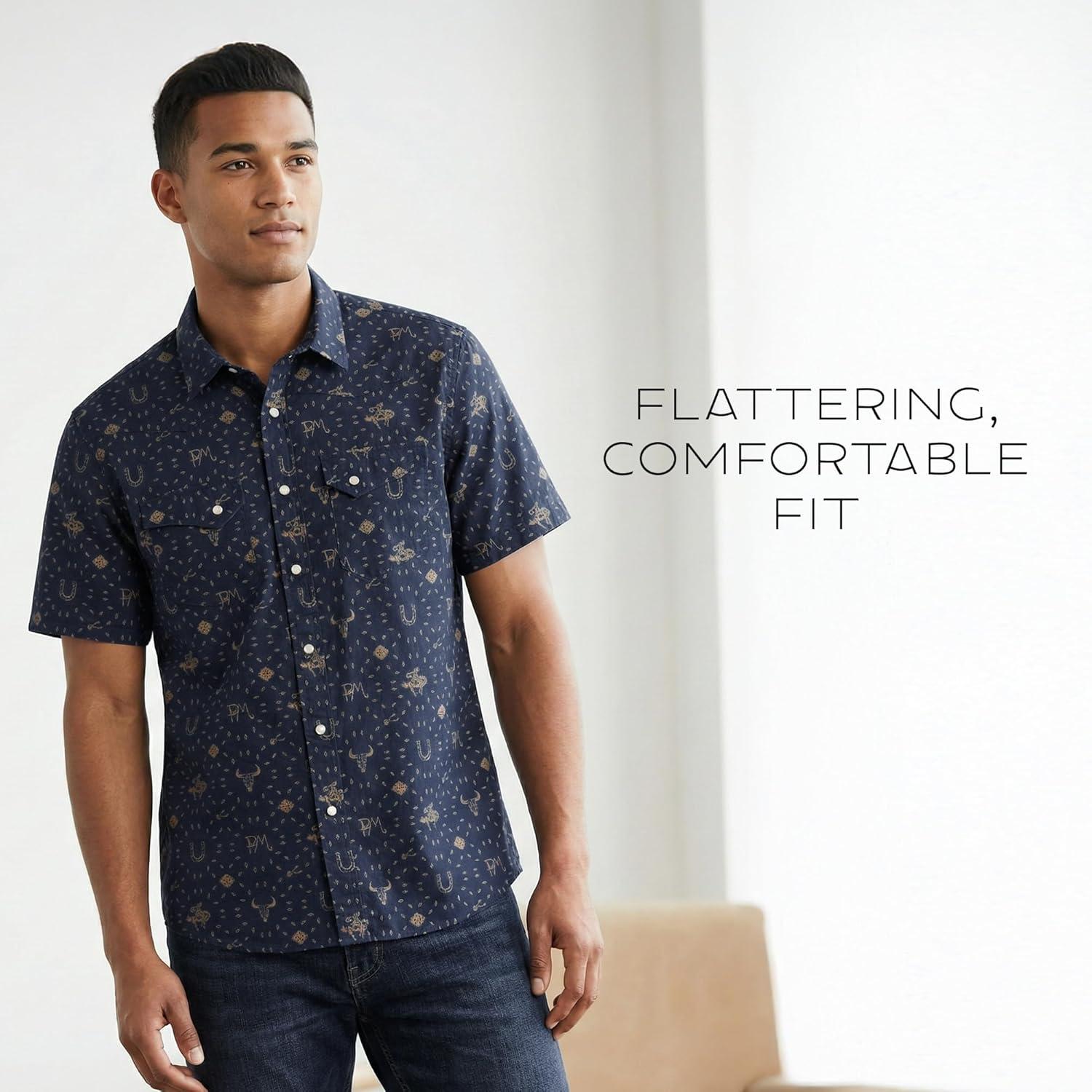 image:imagePendleton Mens Laramie SnapFront Breathable Cotton Short Sleeve Relaxed Fit Washable Summer ShirtWestern Navy