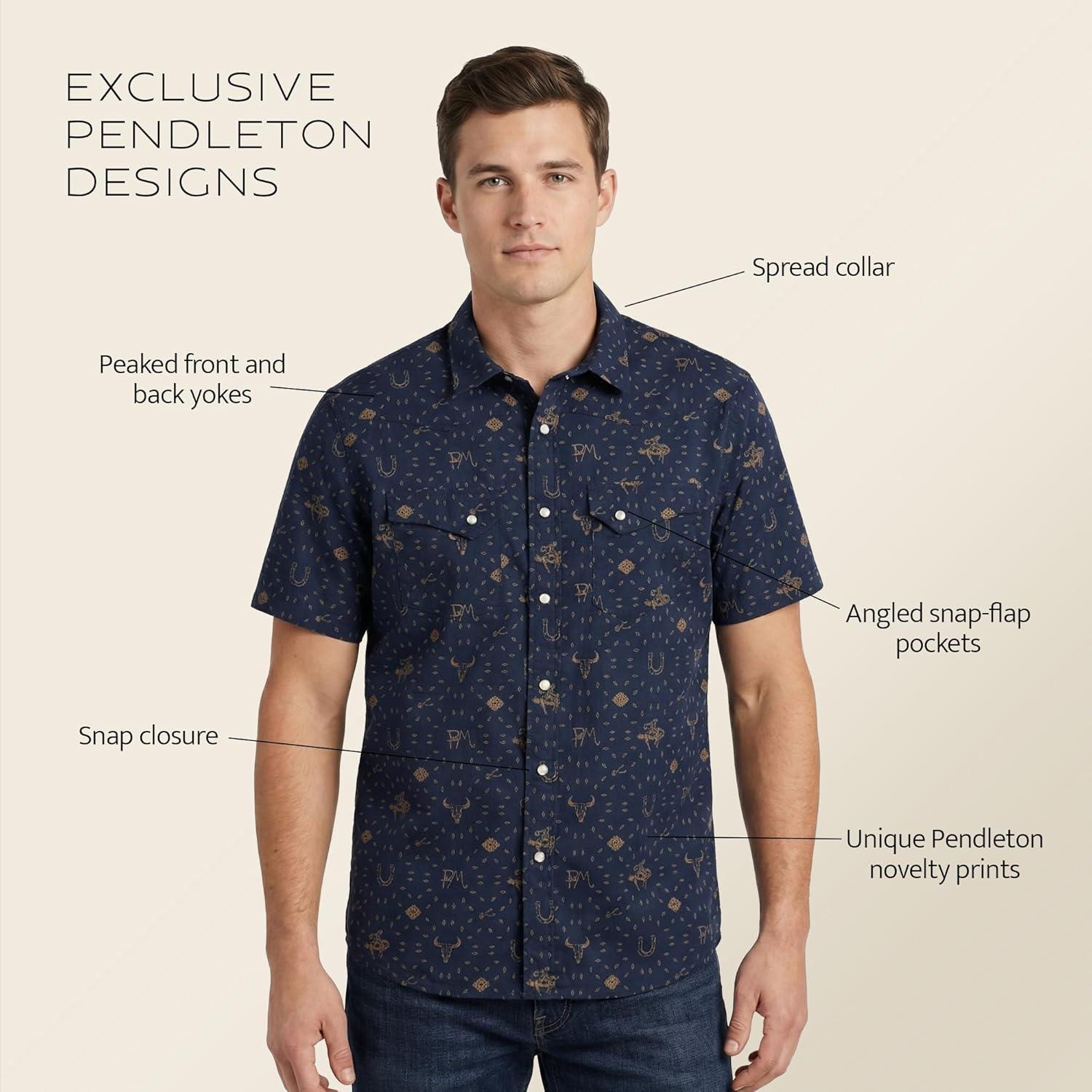 image:imagePendleton Mens Laramie SnapFront Breathable Cotton Short Sleeve Relaxed Fit Washable Summer ShirtWestern Navy