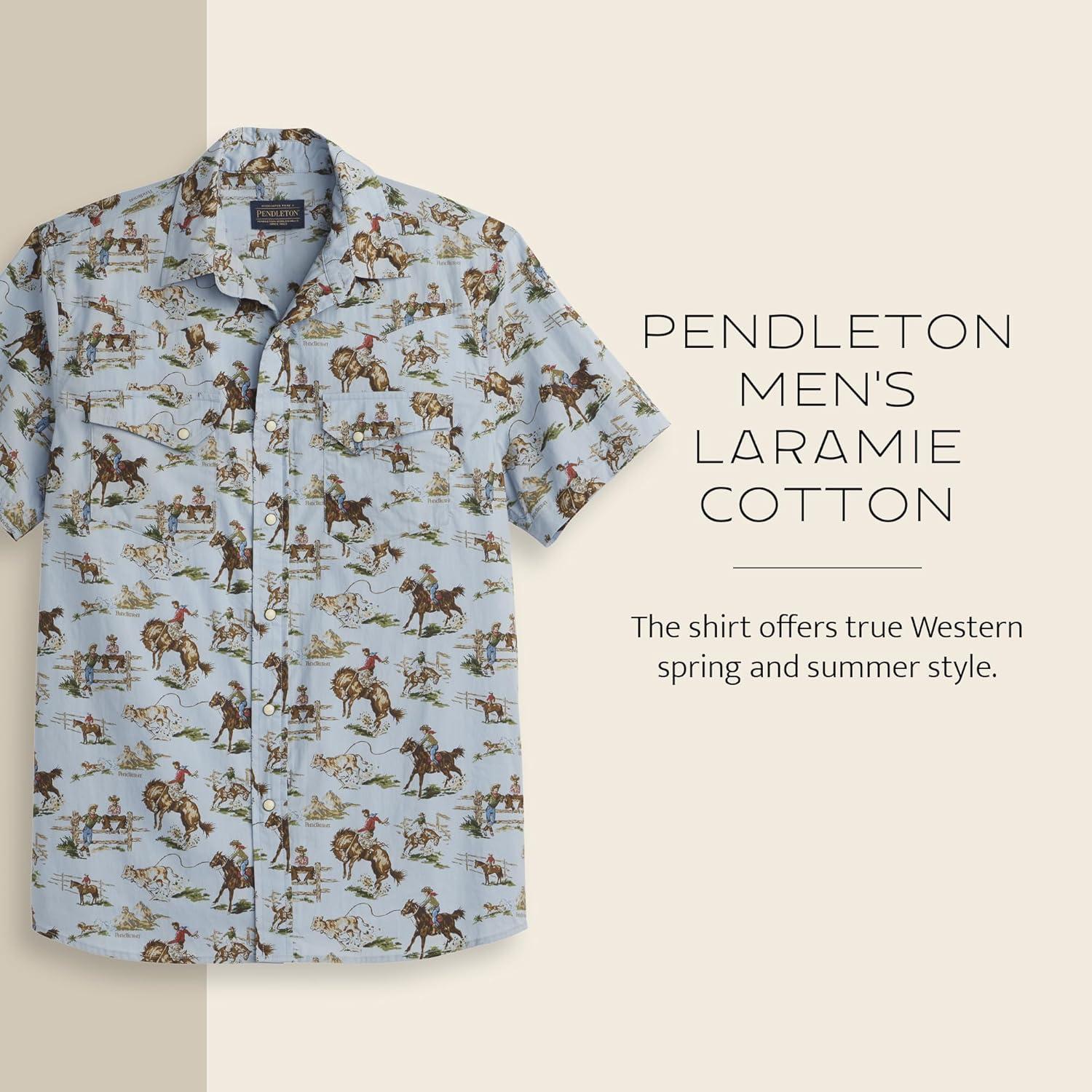 image:imagePendleton Mens Laramie SnapFront Breathable Cotton Short Sleeve Relaxed Fit Washable Summer ShirtWild Horse Blue