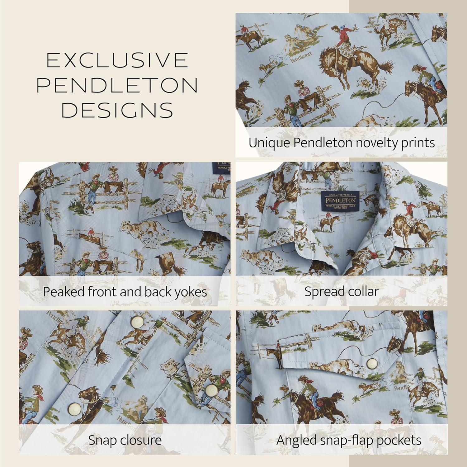 image:imagePendleton Mens Laramie SnapFront Breathable Cotton Short Sleeve Relaxed Fit Washable Summer ShirtWild Horse Blue