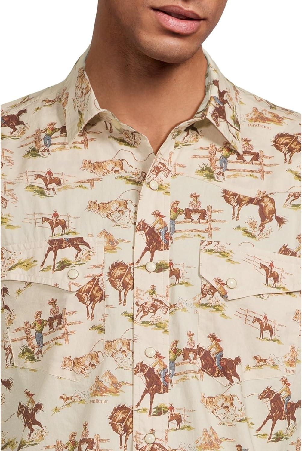 image:imagePendleton Mens Laramie SnapFront Breathable Cotton Short Sleeve Relaxed Fit Washable Summer ShirtWild Horse Ecru