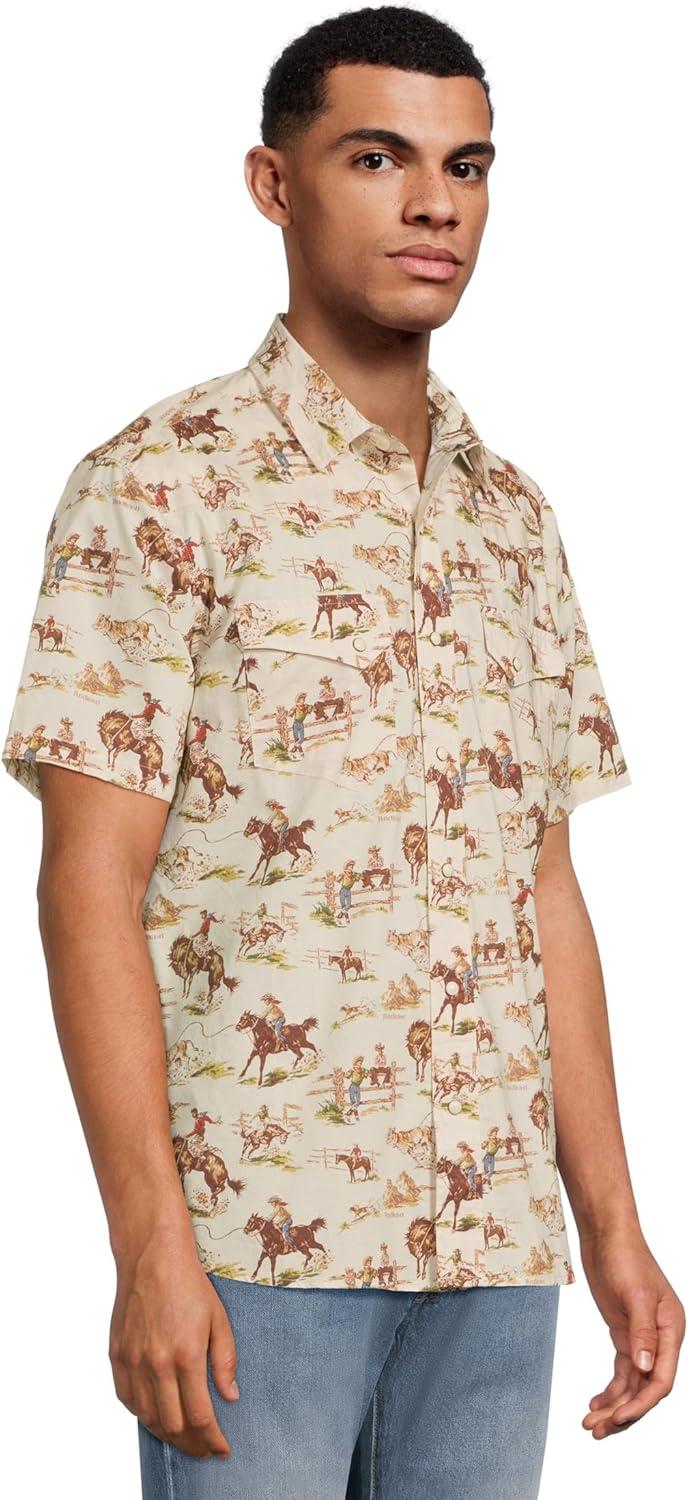 image:imagePendleton Mens Laramie SnapFront Breathable Cotton Short Sleeve Relaxed Fit Washable Summer ShirtWild Horse Ecru