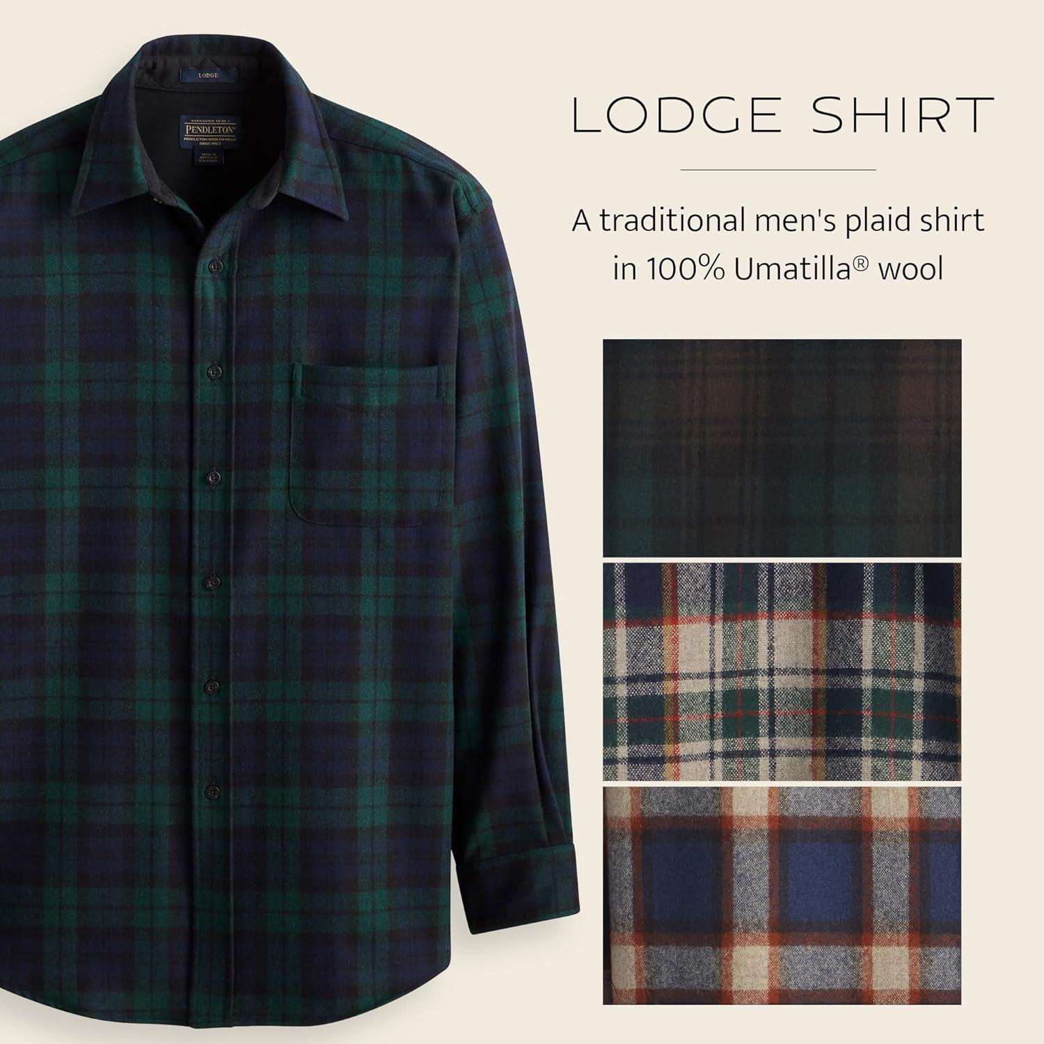 image:imagePendleton Mens Lodge Shirt Warm and Durable Wool Flannel Shirt Classic ButtonUp Plaid Shirt for Outdoor AdventuresBrown Watch Tartan