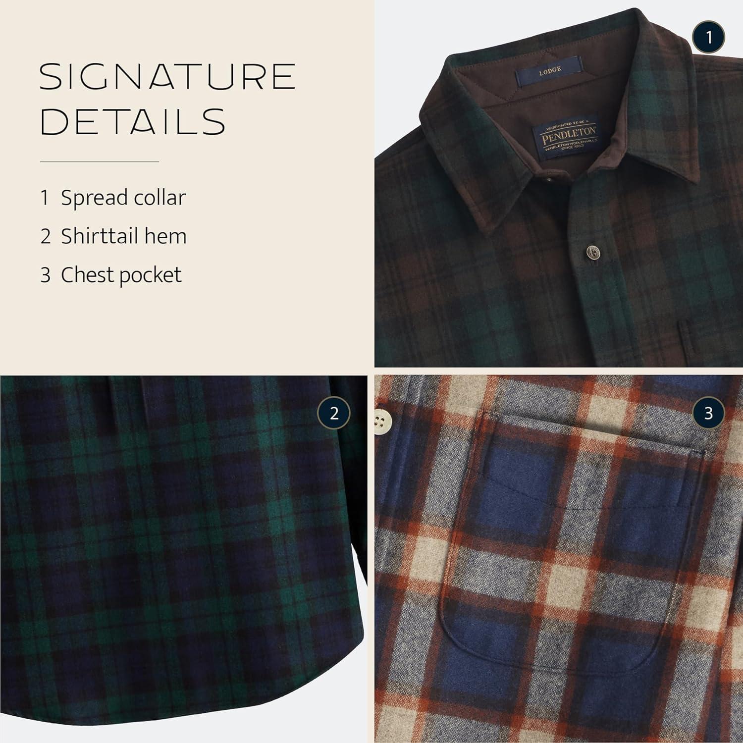 image:imagePendleton Mens Lodge Shirt Warm and Durable Wool Flannel Shirt Classic ButtonUp Plaid Shirt for Outdoor AdventuresBrown Watch Tartan