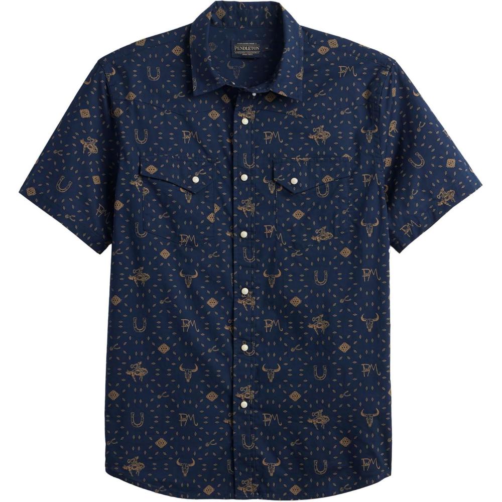 image:imagePendleton Mens Laramie SnapFront Breathable Cotton Short Sleeve Relaxed Fit Washable Summer ShirtWestern Navy