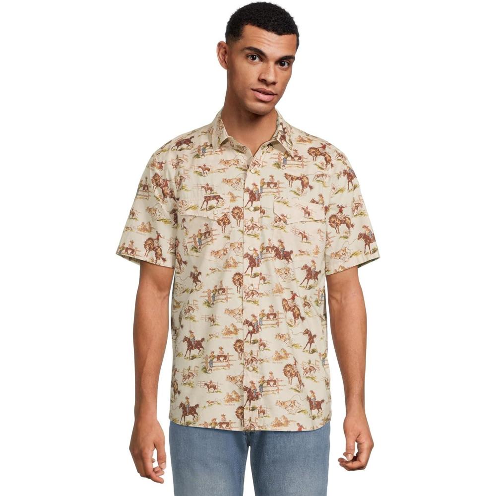 image:imagePendleton Mens Laramie SnapFront Breathable Cotton Short Sleeve Relaxed Fit Washable Summer ShirtWild Horse Ecru