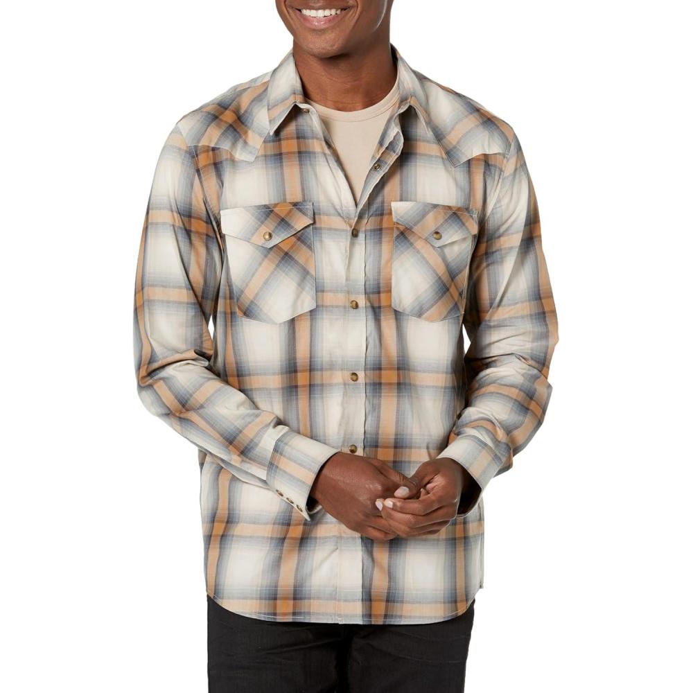 image:imagePendleton Mens Long Sleeve Snap Front Bishop ShirtGreyTanSand Plaid