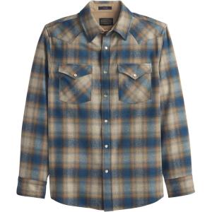 Pendleton Canyon Men’s Shirt, Long Sleeve Flannel Shirt, 100% Virgin Wool – Regular Fit(Tan/Grey/Turq Ombre)