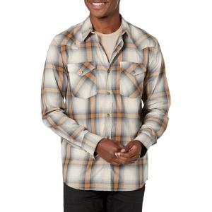 Pendleton Men’s Long Sleeve Snap Front Bishop Shirt(Grey/Tan/Sand Plaid)