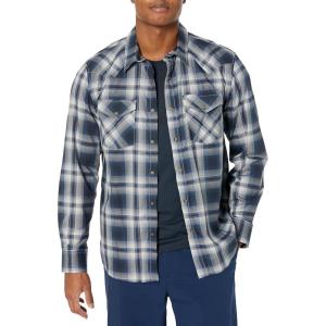 Pendleton Men’s Long Sleeve Snap Front Bishop Shirt(Indigo/Marine/White Plaid)