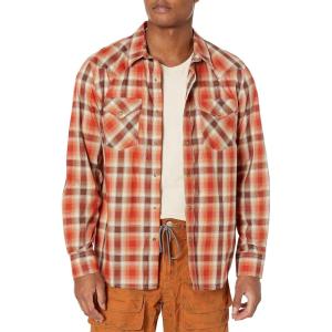 Pendleton Men’s Long Sleeve Snap Front Bishop Shirt(Red/Brown/Tan Plaid)