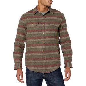 Pendleton Men’s Long Sleeve Snap Front Forrest Twill Shirt(Green Mix/Rust Stripe)