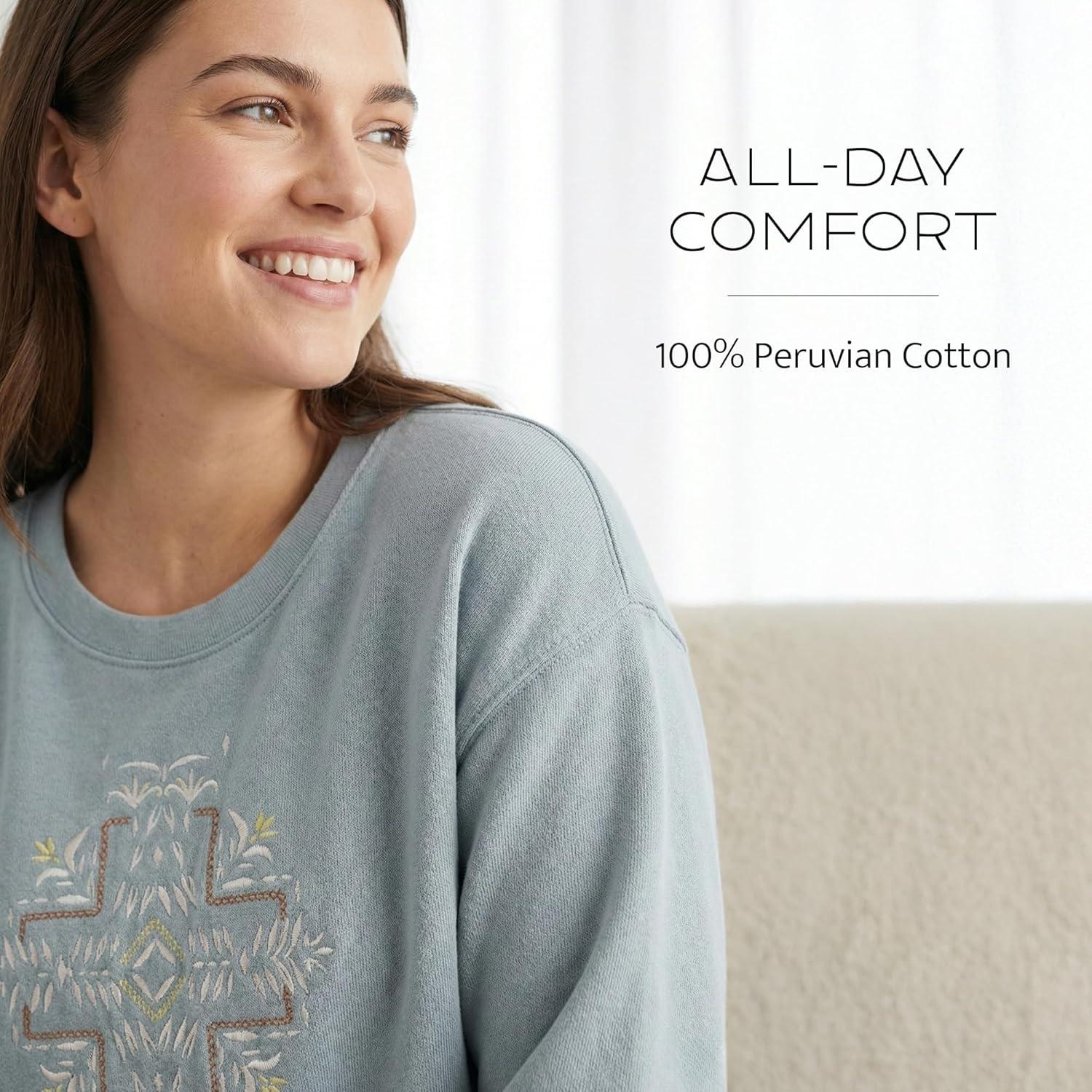 image:imagePendleton Womens Embroidered Graphic French Terry Sweater 100 Cotton Lightweight Knit Classic CrewneckSage