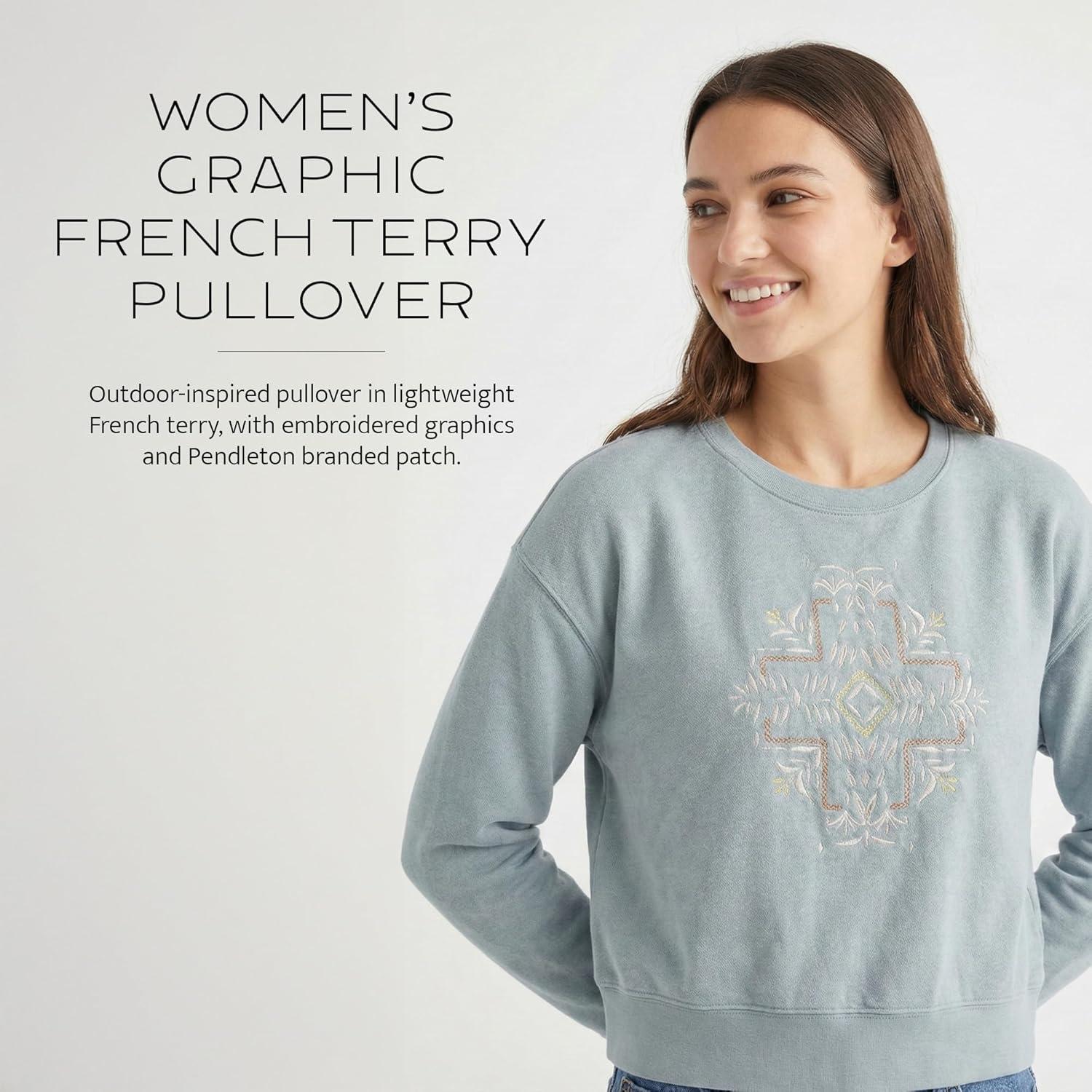 image:imagePendleton Womens Embroidered Graphic French Terry Sweater 100 Cotton Lightweight Knit Classic CrewneckSage