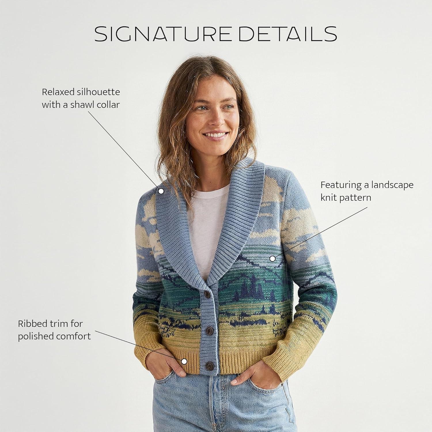 image:imagePendleton Big Sky Cardigan for Women 100 Cotton Sweater Lightweight Casual Womens Cardigan Made in USABlueYellow Multi