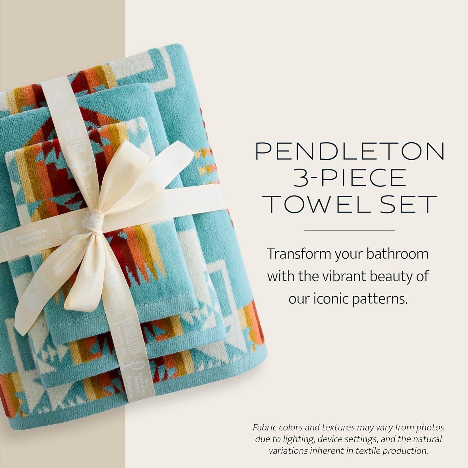 image:imagePendleton 3 Piece Bath Towel Set Bath Hand and Washcloth 100 Cotton Shower Towels Soft and Highly Absorbent Quick Dry Fade Resistant for Bathroom Hotel and Spa AquaAqua