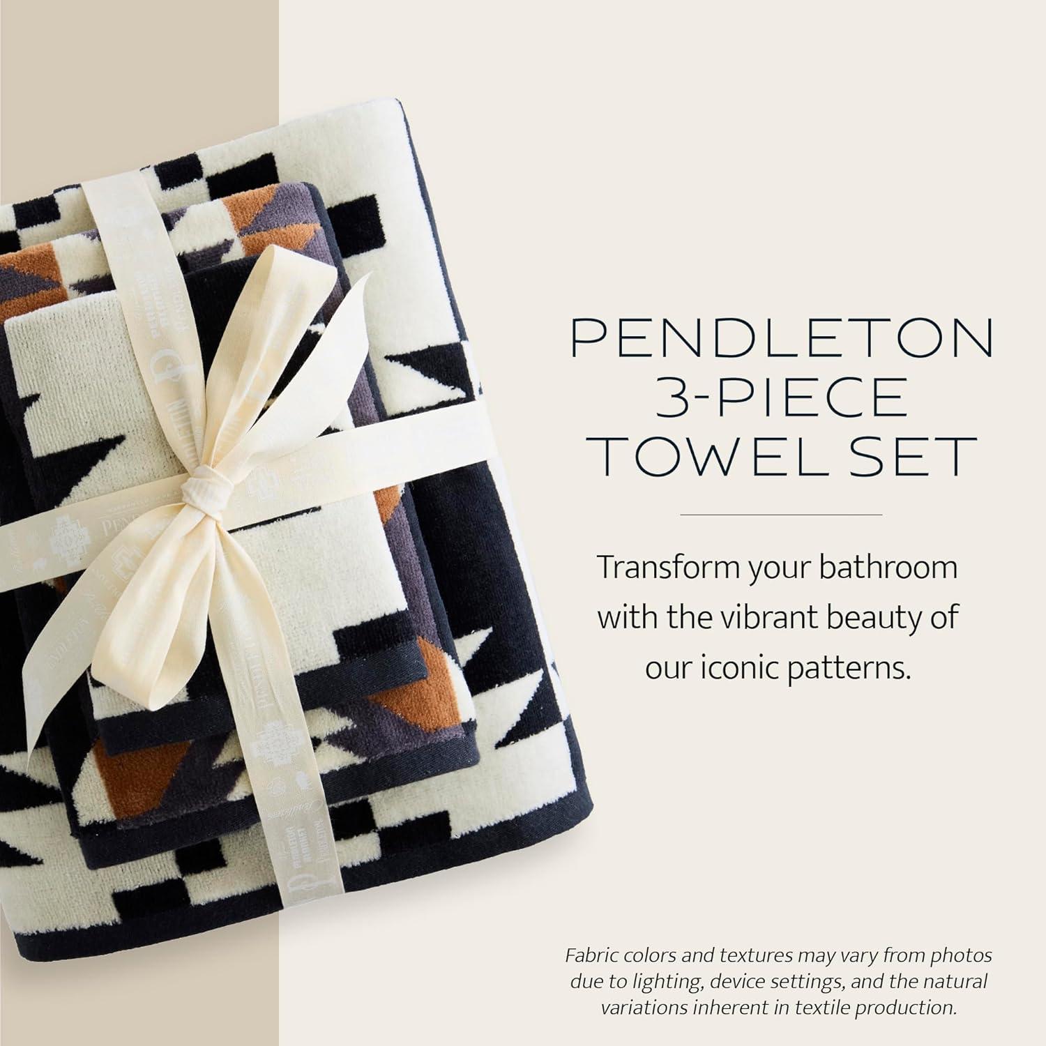 image:imagePendleton 3 Piece Bath Towel Set Bath Hand and Washcloth 100 Cotton Shower Towels Soft and Highly Absorbent Quick Dry Fade Resistant for Bathroom Hotel and Spa AquaSpider Rock BlackWhite